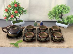 Bộ ấm chén dáng quả hồng men hỏa biến màu mật ong, 350ml