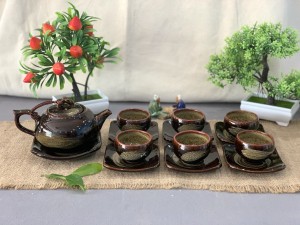 Bộ ấm chén dáng quả hồng men hỏa biến màu mật ong, 350ml