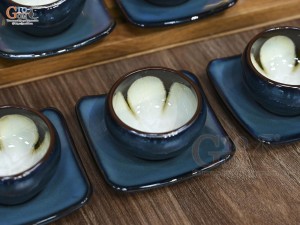 Bộ ấm chén dáng quả hồng men hỏa biến xanh đá chén lòng hoa, 350ml