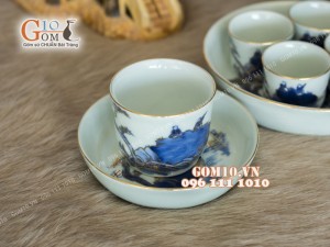 Bộ ấm chén dáng quả hồng men rong cổ - Vẽ vàng 24k