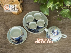 Bộ ấm chén dáng quả hồng men rong cổ - Vẽ vàng 24k