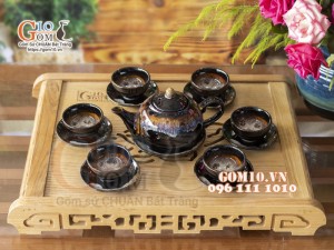 Bộ ấm chén dáng quả hồng vàng men hỏa biến 350ml