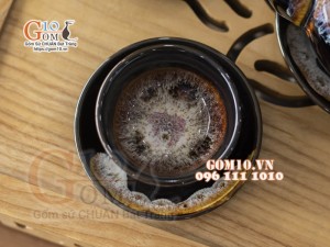 Bộ ấm chén dáng quả hồng vàng men hỏa biến 350ml