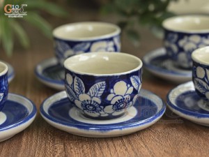 Bộ ấm chén dáng quai vuông men cổ vẽ hoa nền băng, 350ml