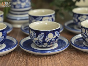 Bộ ấm chén dáng quai vuông men cổ vẽ hoa nền băng 350ml, đầy đủ phụ kiện