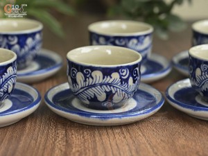 Bộ ấm chén dáng quai vuông men cổ vẽ lá nền băng, 350ml