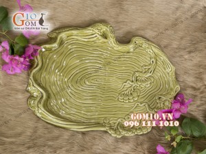 Bộ ấm chén dáng rỏ cua men rêu, khay tùng - đầy đủ phụ kiện