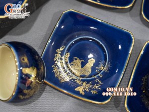 Bộ ấm chén dáng rùa men hỏa biến họa tiết Kim Kê Đại Cát vàng kim, 260ml