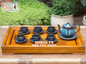 Bộ ấm chén dáng sen xanh đề bon