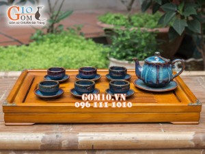 Bộ ấm chén dáng sen xanh đề bon