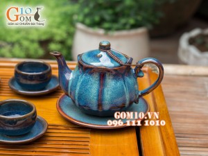 Bộ ấm chén dáng sen xanh đề bon