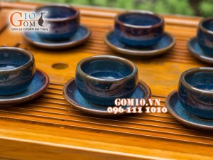 Bộ ấm chén dáng sen xanh đề bon, đầy đủ phụ kiện