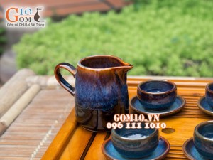 Bộ ấm chén dáng sen xanh đề bon, đầy đủ phụ kiện