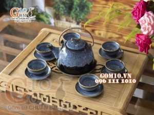 Bộ ấm chén dáng siêu đá men hỏa biến cẩm thạch - 500ml