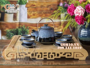 Bộ ấm chén dáng siêu đá men hỏa biến cẩm thạch - 500ml