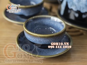 Bộ ấm chén dáng siêu đá men hỏa biến cẩm thạch - 500ml