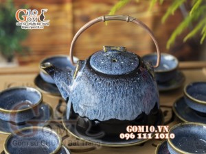 Bộ ấm chén dáng siêu đá men hỏa biến cẩm thạch - 500ml