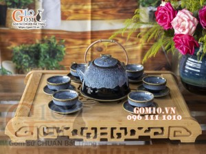 Bộ ấm chén dáng siêu đá men hỏa biến cẩm thạch - 500ml