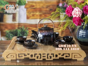 Bộ ấm chén dáng siêu đỏ men hỏa biến 500ml