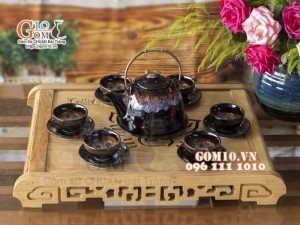 Bộ ấm chén dáng siêu đỏ men hỏa biến 500ml