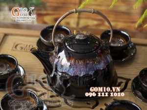 Bộ ấm chén dáng siêu đỏ men hỏa biến 500ml