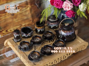 Bộ ấm chén dáng siêu đỏ men hỏa biến, đầy đủ phụ kiện 500ml