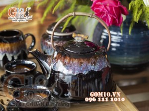 Bộ ấm chén dáng siêu đỏ men hỏa biến, đầy đủ phụ kiện 500ml