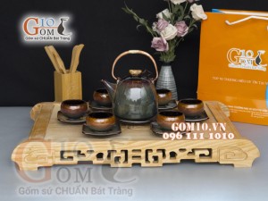 Bộ ấm chén dáng siêu men hỏa biến - chén lòng xoắn ốc 550ml