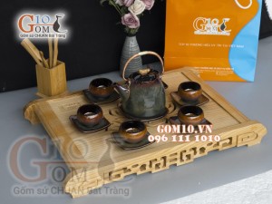 Bộ ấm chén dáng siêu men hỏa biến - chén lòng xoắn ốc 550ml