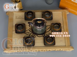 Bộ ấm chén dáng siêu men hỏa biến - chén lòng xoắn ốc 550ml