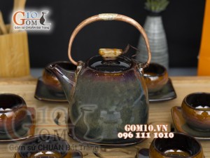 Bộ ấm chén dáng siêu men hỏa biến - chén lòng xoắn ốc 550ml