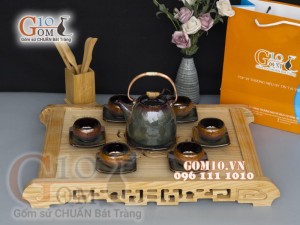 Bộ ấm chén dáng siêu men hỏa biến - chén lòng xoắn ốc 550ml