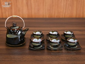 Bộ ấm chén dáng siêu men hỏa biến quẹt, 550ml