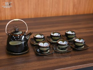 Bộ ấm chén dáng siêu men hỏa biến quẹt, 550ml