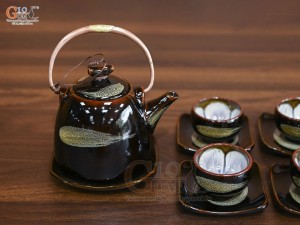 Bộ ấm chén dáng siêu men hỏa biến quẹt, 550ml