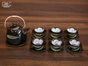 Bộ ấm chén dáng siêu men hỏa biến quẹt, 550ml