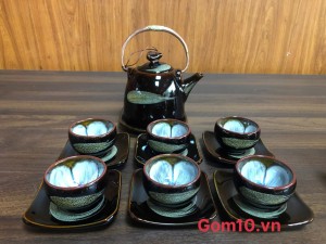 Bộ ấm chén dáng siêu men hỏa biến quẹt, 550ml