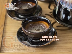 Bộ ấm chén dáng siêu vàng men hỏa biến 500ml