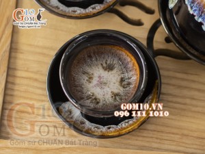 Bộ ấm chén dáng siêu vàng men hỏa biến 500ml