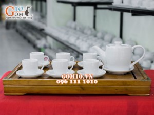 Bộ ấm chén dáng thùng men trắng
