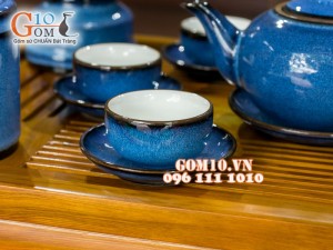 Bộ ấm chén dáng tống hỏa biến thiên thanh CỐT GỐM, đầy đủ phụ kiện