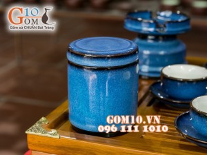 Bộ ấm chén dáng tống hỏa biến thiên thanh CỐT GỐM, đầy đủ phụ kiện