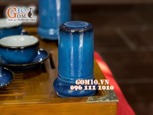 Bộ ấm chén dáng tống hỏa biến thiên thanh CỐT GỐM, đầy đủ phụ kiện