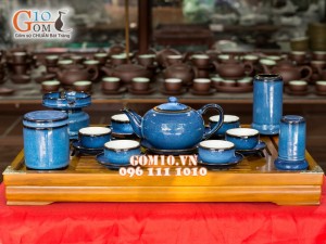 Bộ ấm chén dáng tống hỏa biến thiên thanh CỐT GỐM, đầy đủ phụ kiện
