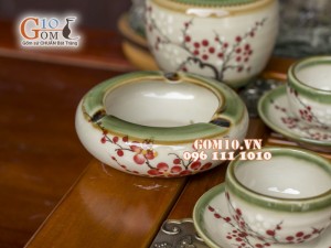 Bộ ấm chén dáng trâu men vuốt, vẽ hoa đào, đầy đủ phụ kiện 350ml