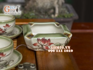 Bộ ấm chén dáng trâu men vuốt, vẽ sen, đầy đủ phụ kiện 500ml