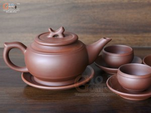 Bộ ấm chén dáng trống đai nâu chỉ đỏ,350ml
