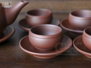 Bộ ấm chén dáng trống đai nâu chỉ đỏ,350ml