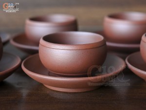 Bộ ấm chén dáng trống đai nâu chỉ đỏ,350ml