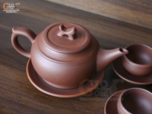 Bộ ấm chén dáng trống đai nâu chỉ đỏ,350ml